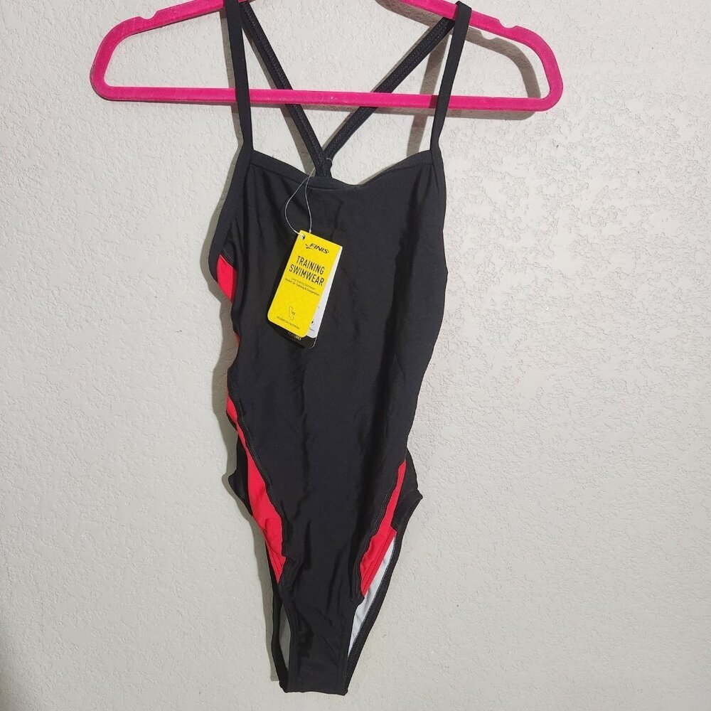 FINIS Training Swimwear Skinback Splice Swimsuit Womens 30 Black Red Competition